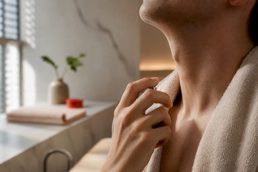 Parfum aanbrengen op een net geschoren hals