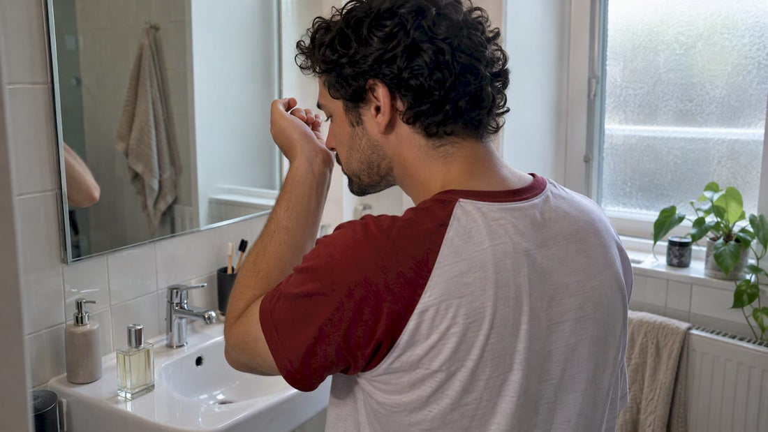 Iemand ruikt aan zijn pols na het testen van parfum