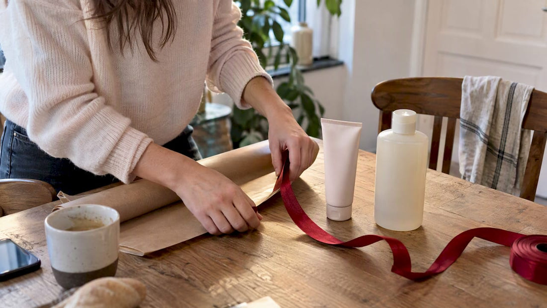 Skincareproducten klaargelegd als Sinterklaascadeau